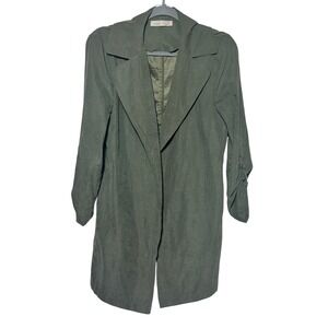 Becool Olive Green Drape Front Jacket Lightweight‎ Trench Coat Small